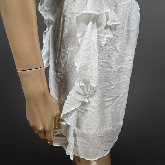 Y2K White Sleeveless Mini Dress Ruffled Pink Rosette Size s Fairy Boho Festival - Picture 6 of 9